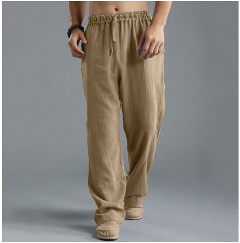 Men's casual comfort fit linen trousers, relaxed style in multiple colors, breathable fabric perfect for warm weather.