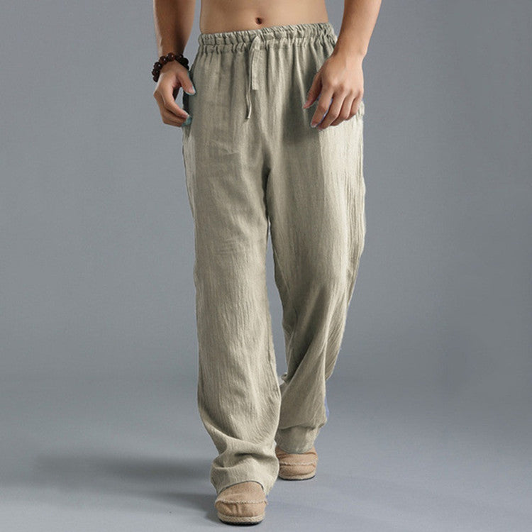 Men's casual comfort fit linen trousers, relaxed style in multiple colors, breathable fabric perfect for warm weather.