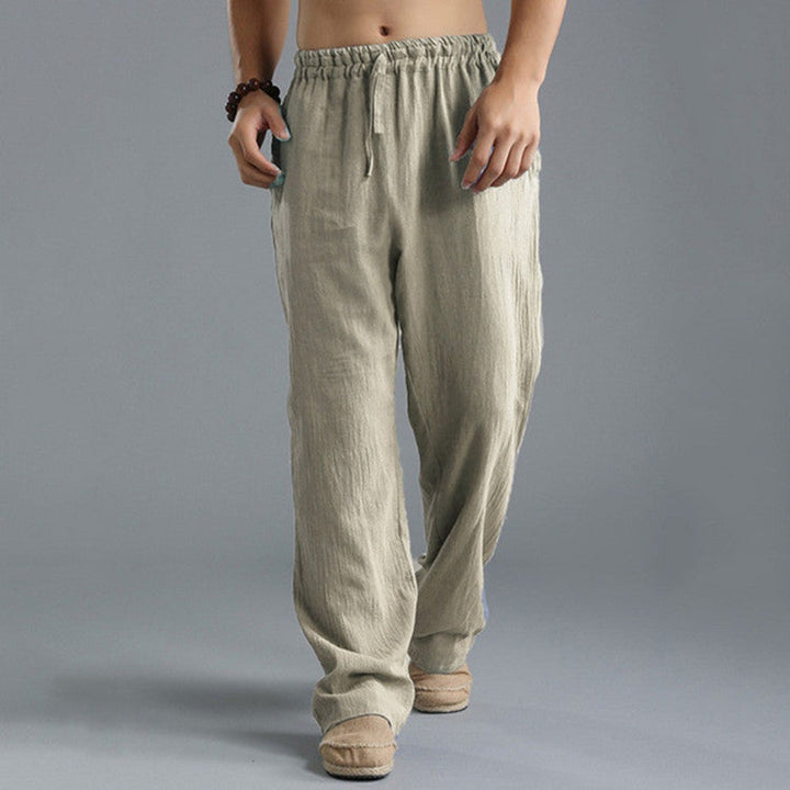 Men's casual comfort fit linen trousers, relaxed style in multiple colors, breathable fabric perfect for warm weather.