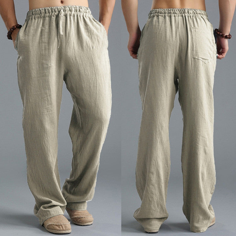 Men's casual comfort fit linen trousers, relaxed style in multiple colors, breathable fabric perfect for warm weather.