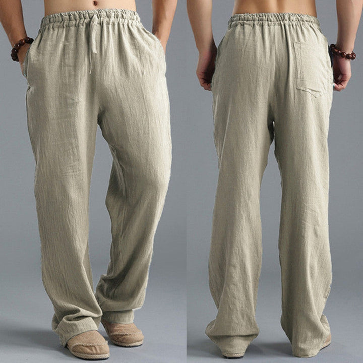 Men's casual comfort fit linen trousers, relaxed style in multiple colors, breathable fabric perfect for warm weather.