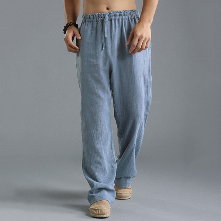Men's casual comfort fit linen trousers, relaxed style in multiple colors, breathable fabric perfect for warm weather.