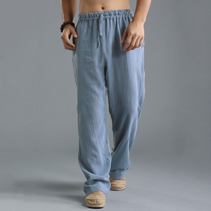 Men's casual comfort fit linen trousers, relaxed style in multiple colors, breathable fabric perfect for warm weather.
