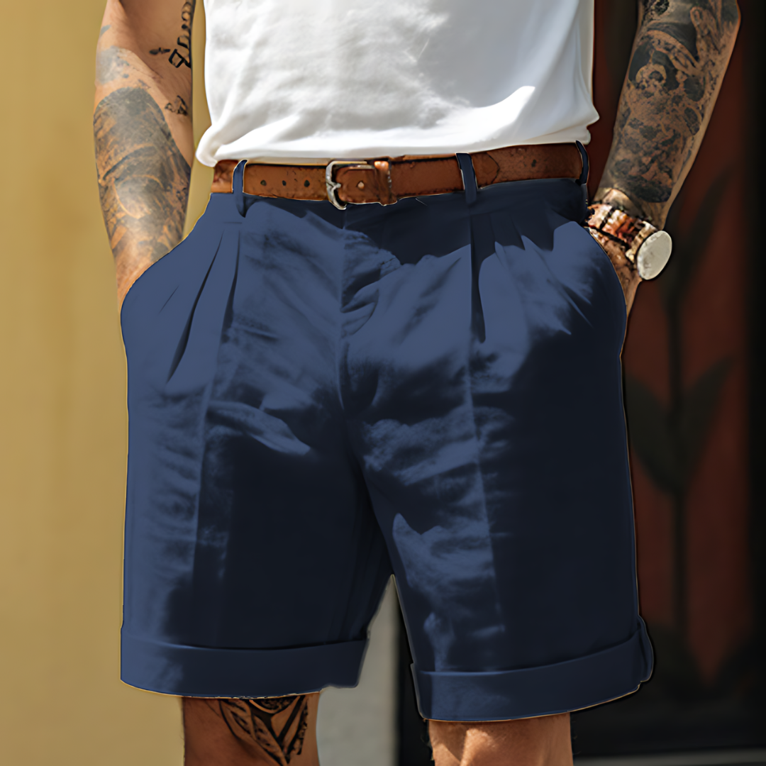 Men's casual elegant shorts, tailored fit, versatile for spring and summer. Sophisticated style, beige color, smart-casual lo