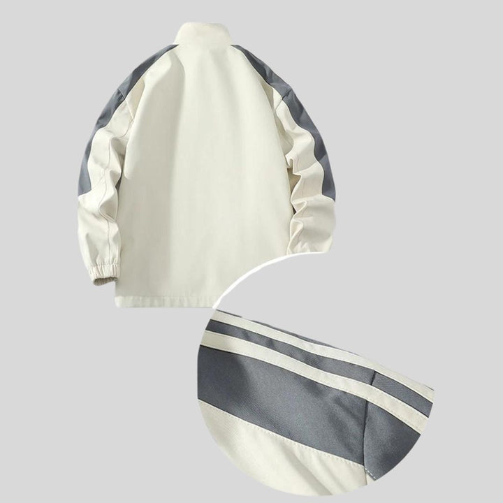 "Men's casual sports tracksuit with stylish stripe design, lightweight jacket and jogger pants, perfect for active or casual