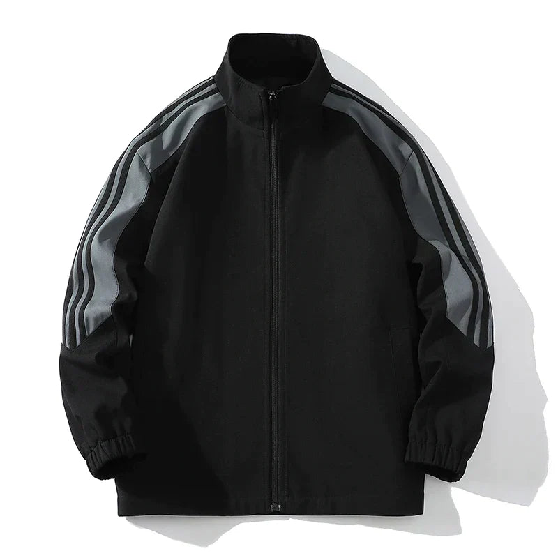 "Men's casual sports tracksuit with stylish stripe design, lightweight jacket and jogger pants, perfect for active or casual