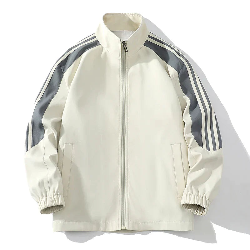 "Men's casual sports tracksuit with stylish stripe design, lightweight jacket and jogger pants, perfect for active or casual