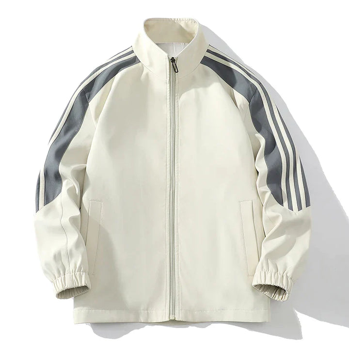 "Men's casual sports tracksuit with stylish stripe design, lightweight jacket and jogger pants, perfect for active or casual