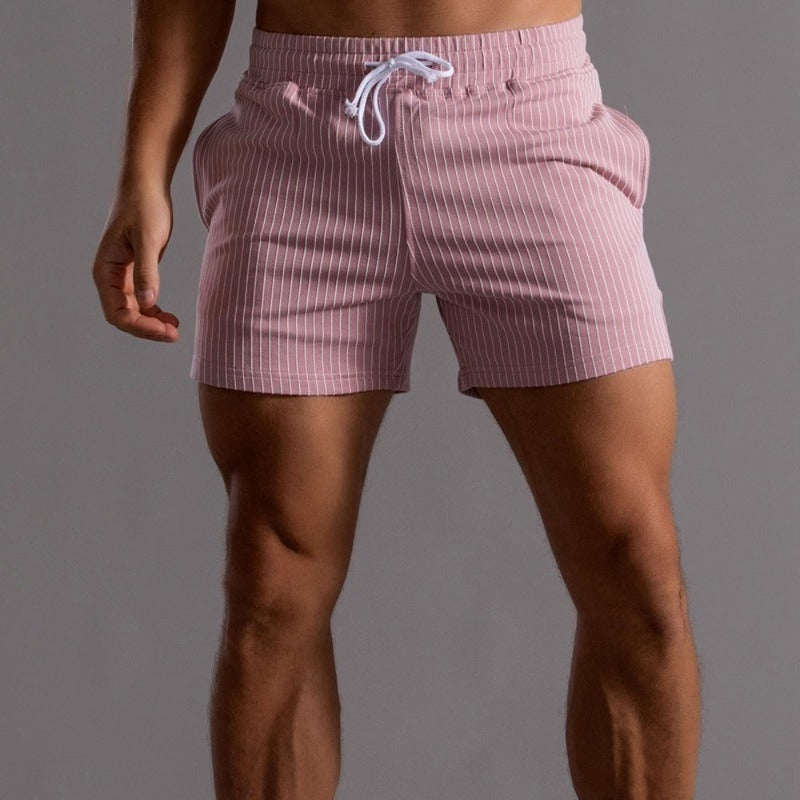 Men's casual striped shorts, featuring chic stripes, elastic waistband, breathable fabric, ideal for relaxed outings.