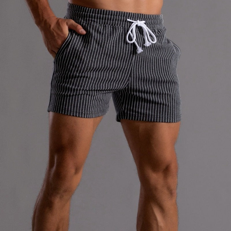 Men's casual striped shorts, featuring chic stripes, elastic waistband, breathable fabric, ideal for relaxed outings.