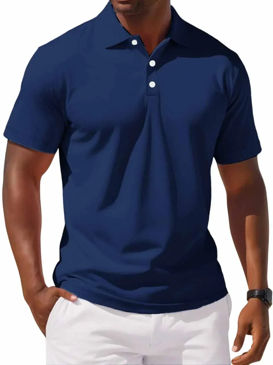 "Men's Classic Cotton Polo Shirt in blue, 100% cotton, classic fit, soft breathable fabric, versatile for casual wear."