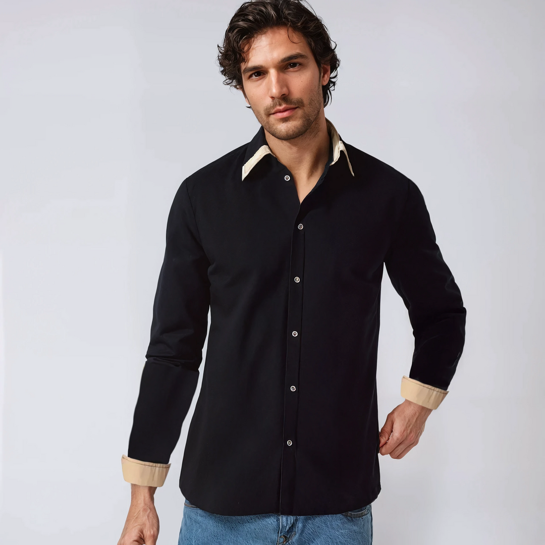 "Men's contrast collar & cuffs shirt, long-sleeve, modern button-down, sophisticated style in navy, ideal for versatile wear.