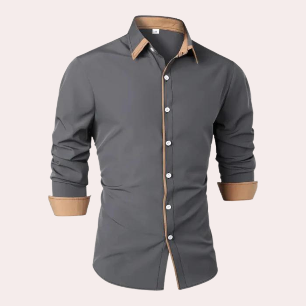"Men's contrast collar & cuffs shirt, long-sleeve, modern button-down, sophisticated style in navy, ideal for versatile wear.