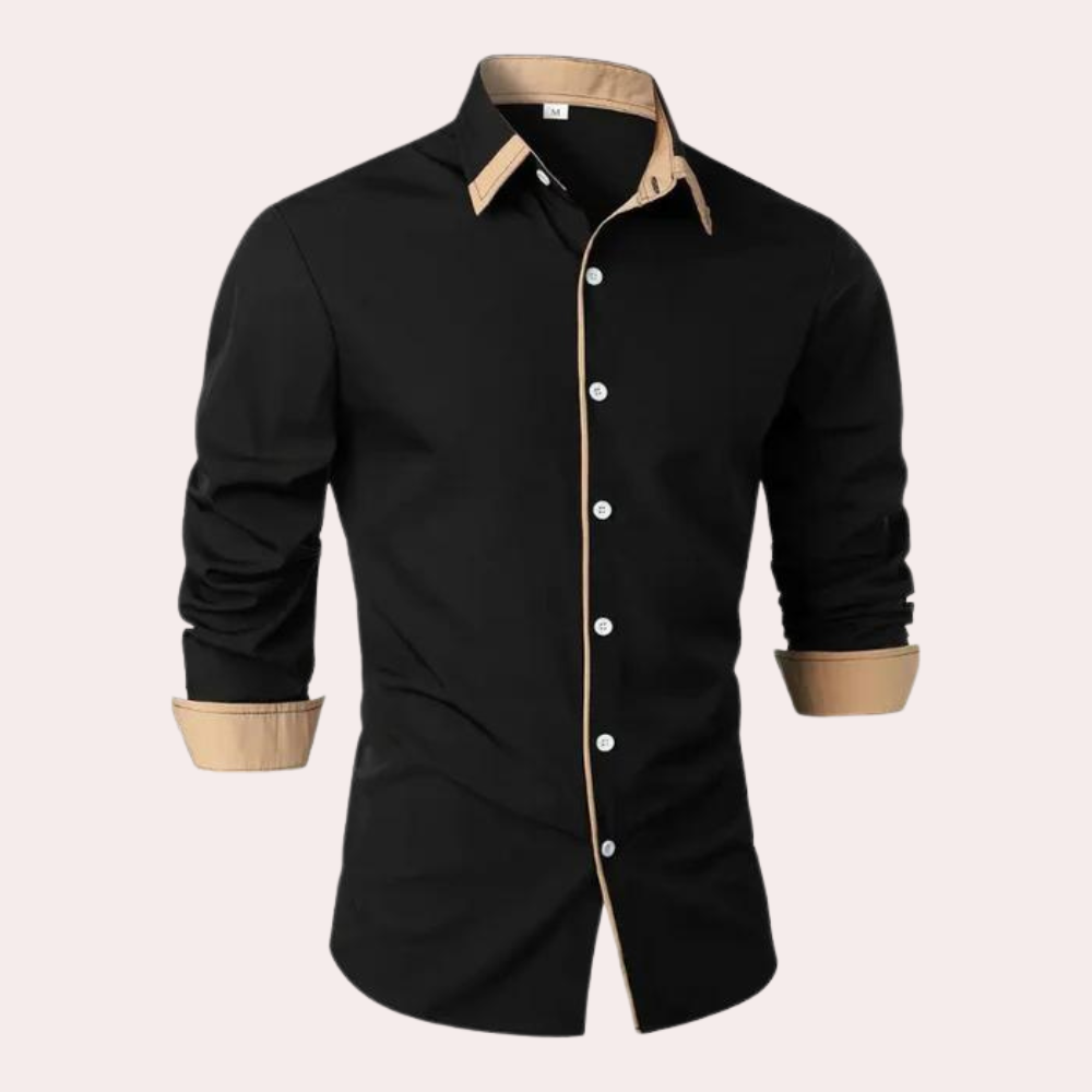 "Men's contrast collar & cuffs shirt, long-sleeve, modern button-down, sophisticated style in navy, ideal for versatile wear.