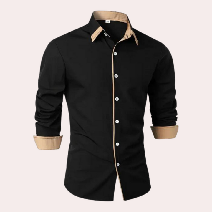 "Men's contrast collar & cuffs shirt, long-sleeve, modern button-down, sophisticated style in navy, ideal for versatile wear.