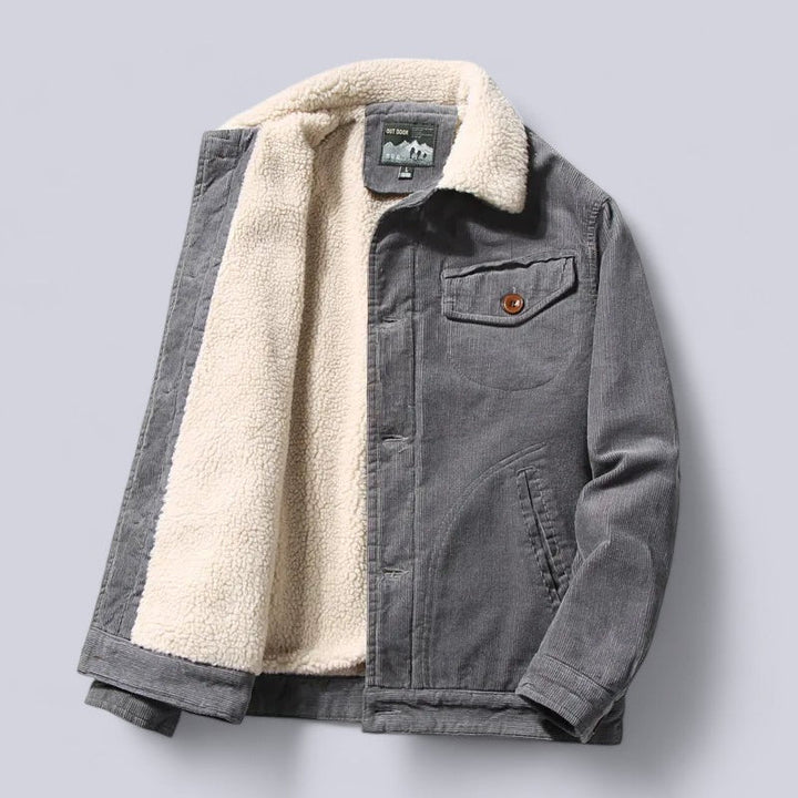 Men's corduroy autumn jacket with a soft cotton interior, fine-ribbed design, deep pockets, and windproof for chilly days.