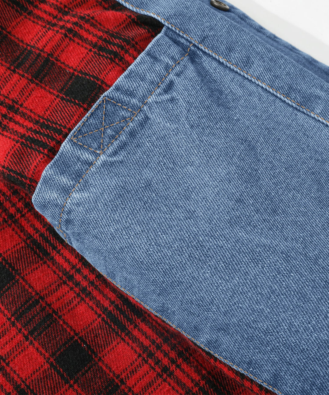 Men's denim wanderer jacket, flannel-lined, brown color, dual chest pockets, button-front closure, rugged and stylish.