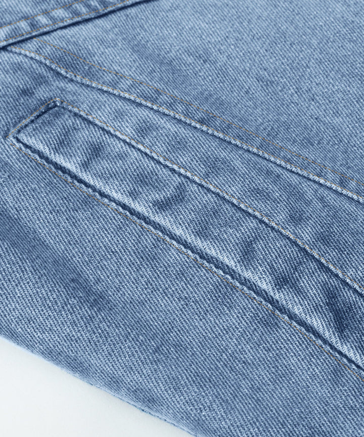 Men's denim wanderer jacket, flannel-lined, brown color, dual chest pockets, button-front closure, rugged and stylish.