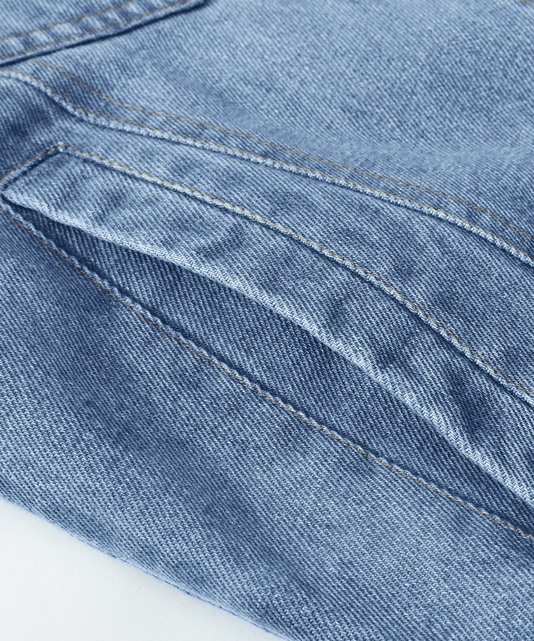 Men's denim wanderer jacket, flannel-lined, brown color, dual chest pockets, button-front closure, rugged and stylish.