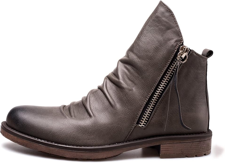 Men's fashionable zipper boots in brown with sleek design, side zipper closure, suitable for all seasons, ideal for men.