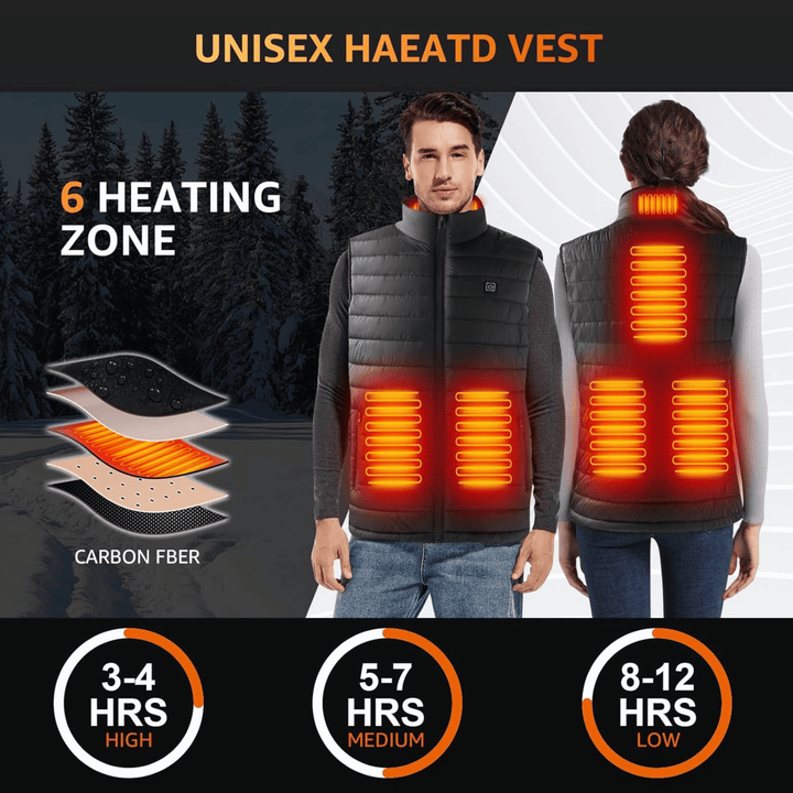 "Men's heated gilet with sleek design, lightweight body warmer, features fast heating elements, perfect for cold weather."