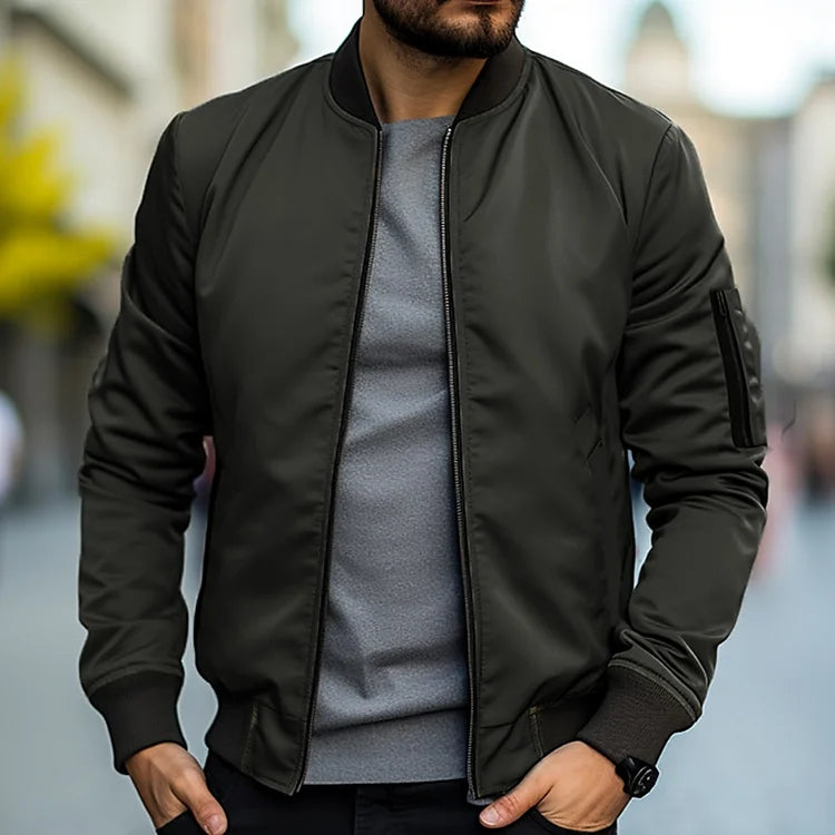 Men's lightweight bomber jacket with ribbed trim, regular fit, sleek design, versatile casual style, and breathable fabric.