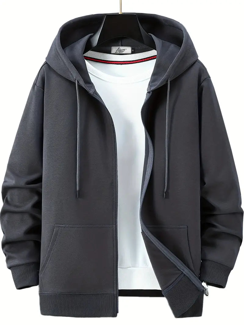 "Men's lightweight spring hoodie, soft cotton-polyester blend, relaxed fit with modern style for versatile casual wear."