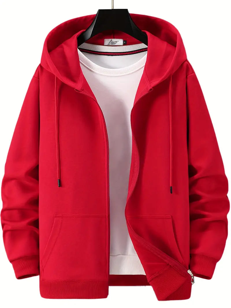 "Men's lightweight spring hoodie, soft cotton-polyester blend, relaxed fit with modern style for versatile casual wear."