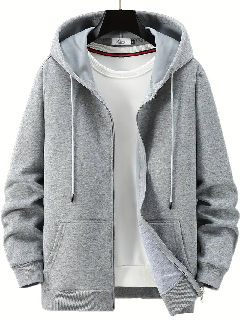 "Men's lightweight spring hoodie, soft cotton-polyester blend, relaxed fit with modern style for versatile casual wear."