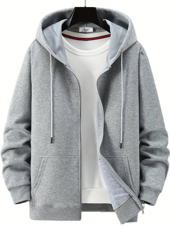 "Men's lightweight spring hoodie, soft cotton-polyester blend, relaxed fit with modern style for versatile casual wear."