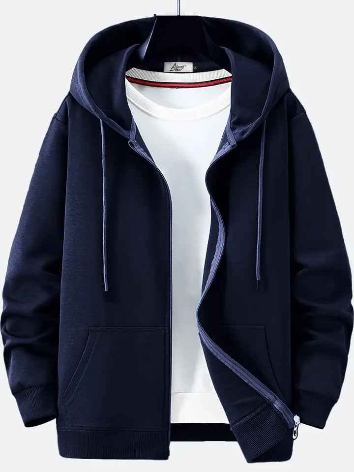 "Men's lightweight spring hoodie, soft cotton-polyester blend, relaxed fit with modern style for versatile casual wear."
