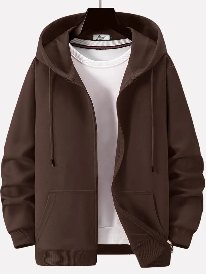 "Men's lightweight spring hoodie, soft cotton-polyester blend, relaxed fit with modern style for versatile casual wear."