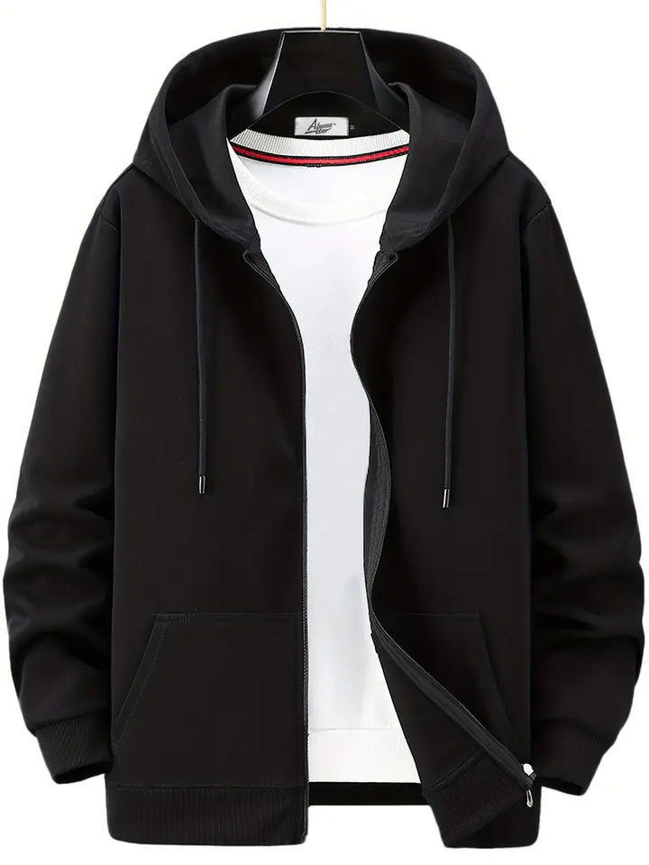 "Men's lightweight spring hoodie, soft cotton-polyester blend, relaxed fit with modern style for versatile casual wear."
