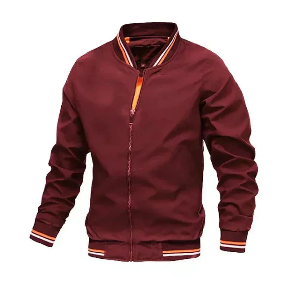Men's lightweight summer bomber jacket with contrasting stripes, zipper closure, ideal for casual and evening wear.