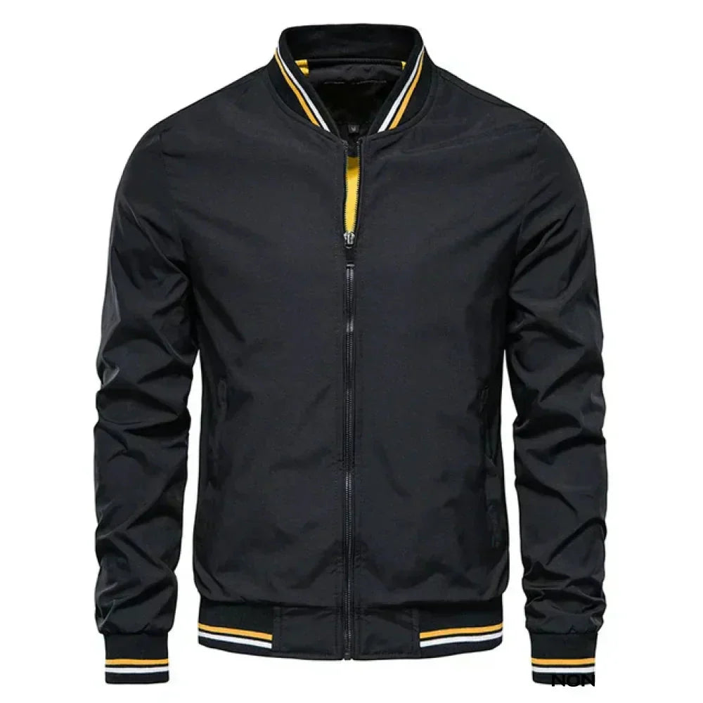 Men's lightweight summer bomber jacket with contrasting stripes, zipper closure, ideal for casual and evening wear.