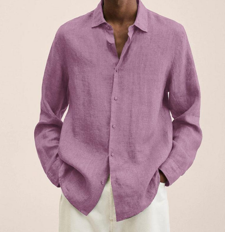 "Men's linen shirt with a breathable, comfortable fit, shown in a smart-casual style, ideal for versatile occasions."