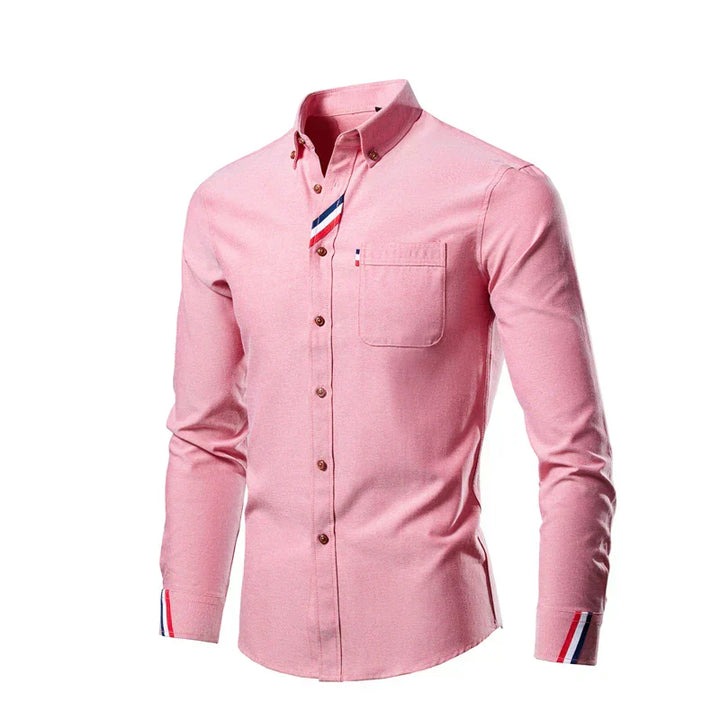 Men's long-sleeve cotton shirt with button-down front, structured collar, and classic style for sophisticated daily wear.