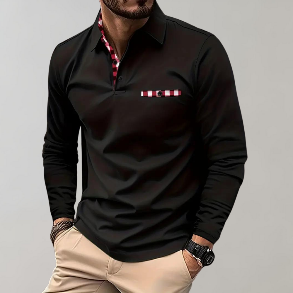 Men's long-sleeve polo shirt in classic colors, featuring structured collar and comfortable fit, ideal for versatile occasion
