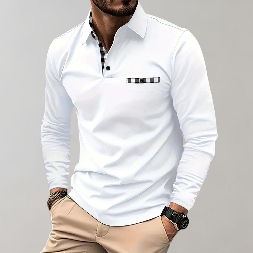 Men's long-sleeve polo shirt in classic colors, featuring structured collar and comfortable fit, ideal for versatile occasion