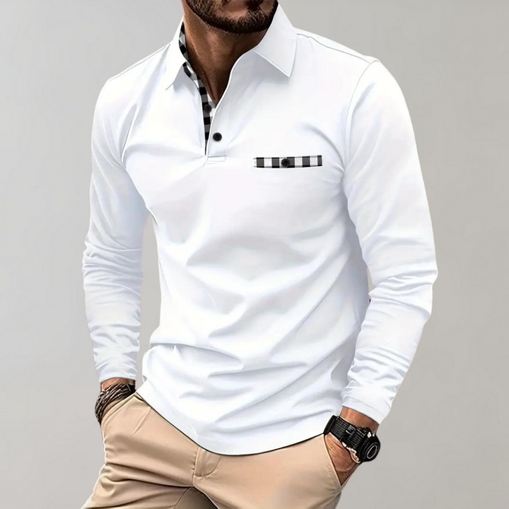 Men's long-sleeve polo shirt in classic colors, featuring structured collar and comfortable fit, ideal for versatile occasion
