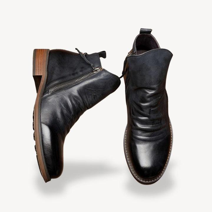 Men's orthopedic retro boots in genuine leather, rich brown color, showcasing comfort, durability, and vintage style.