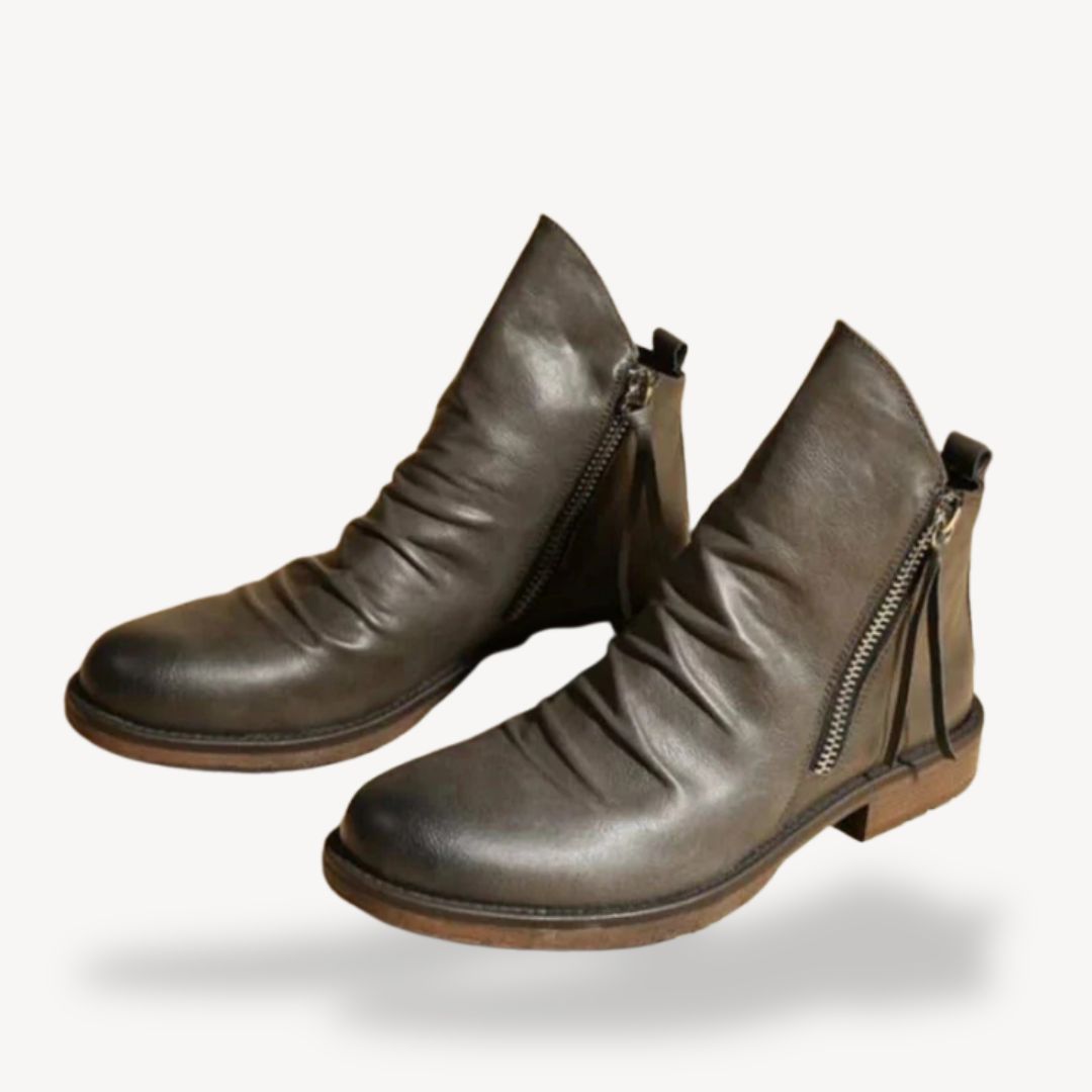 Men's orthopedic retro boots in genuine leather, rich brown color, showcasing comfort, durability, and vintage style.