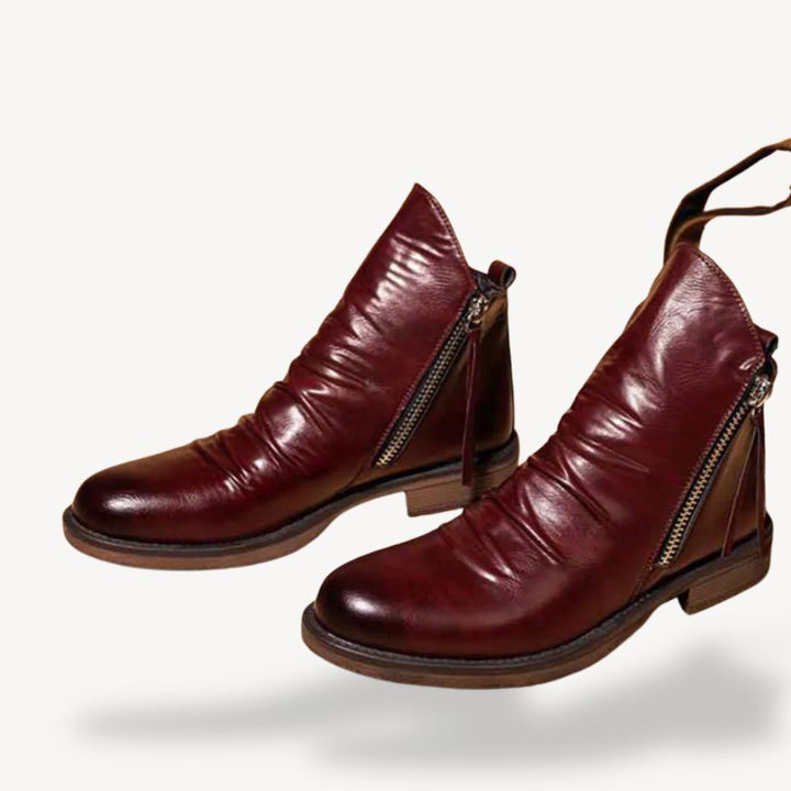 Men's orthopedic retro boots in genuine leather, rich brown color, showcasing comfort, durability, and vintage style.