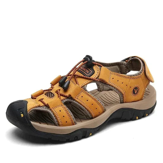 "Men's orthopedic sandals with ergonomic design, adjustable straps, and slip-resistant sole for stylish, comfortable wear."