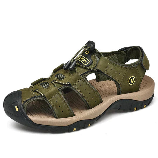 "Men's orthopedic sandals with ergonomic design, adjustable straps, and slip-resistant sole for stylish, comfortable wear."