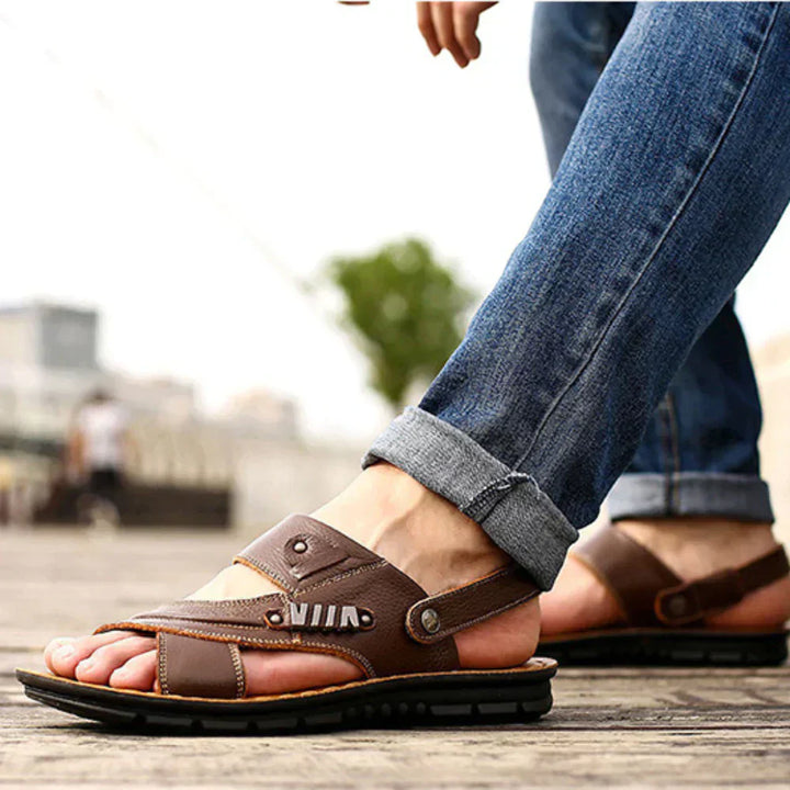 "Men's orthopedic sandals with slip-on design, durable sole, and breathable materials for all-season comfort and style."