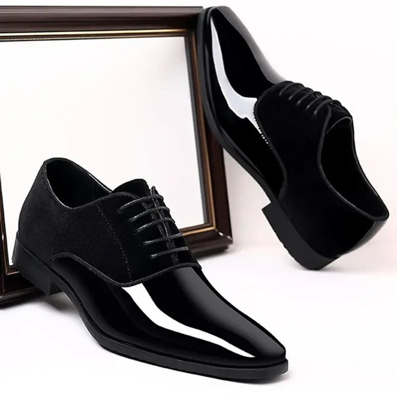 "Men's Oxford suede leather dress shoes with contrast toe, elegant lace-up design, premium material, formal footwear."