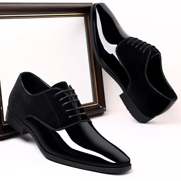 "Men's Oxford suede leather dress shoes with contrast toe, elegant lace-up design, premium material, formal footwear."