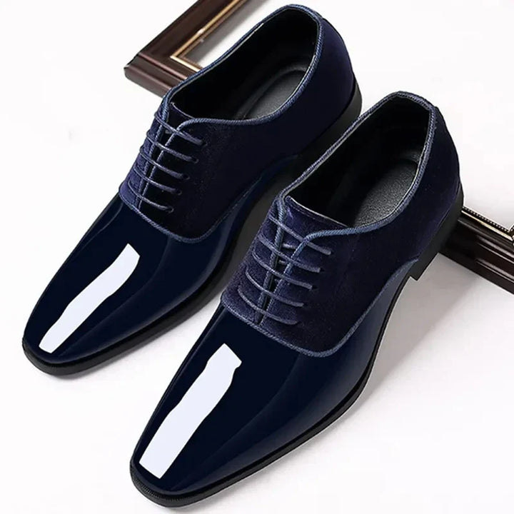 "Men's Oxford suede leather dress shoes with contrast toe, elegant lace-up design, premium material, formal footwear."