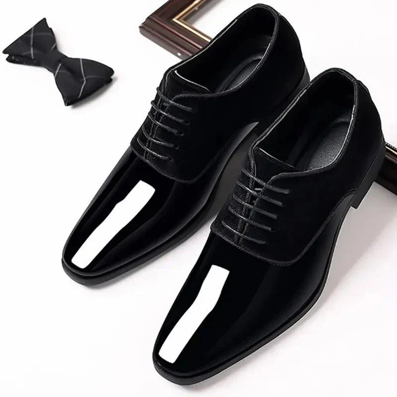 "Men's Oxford suede leather dress shoes with contrast toe, elegant lace-up design, premium material, formal footwear."